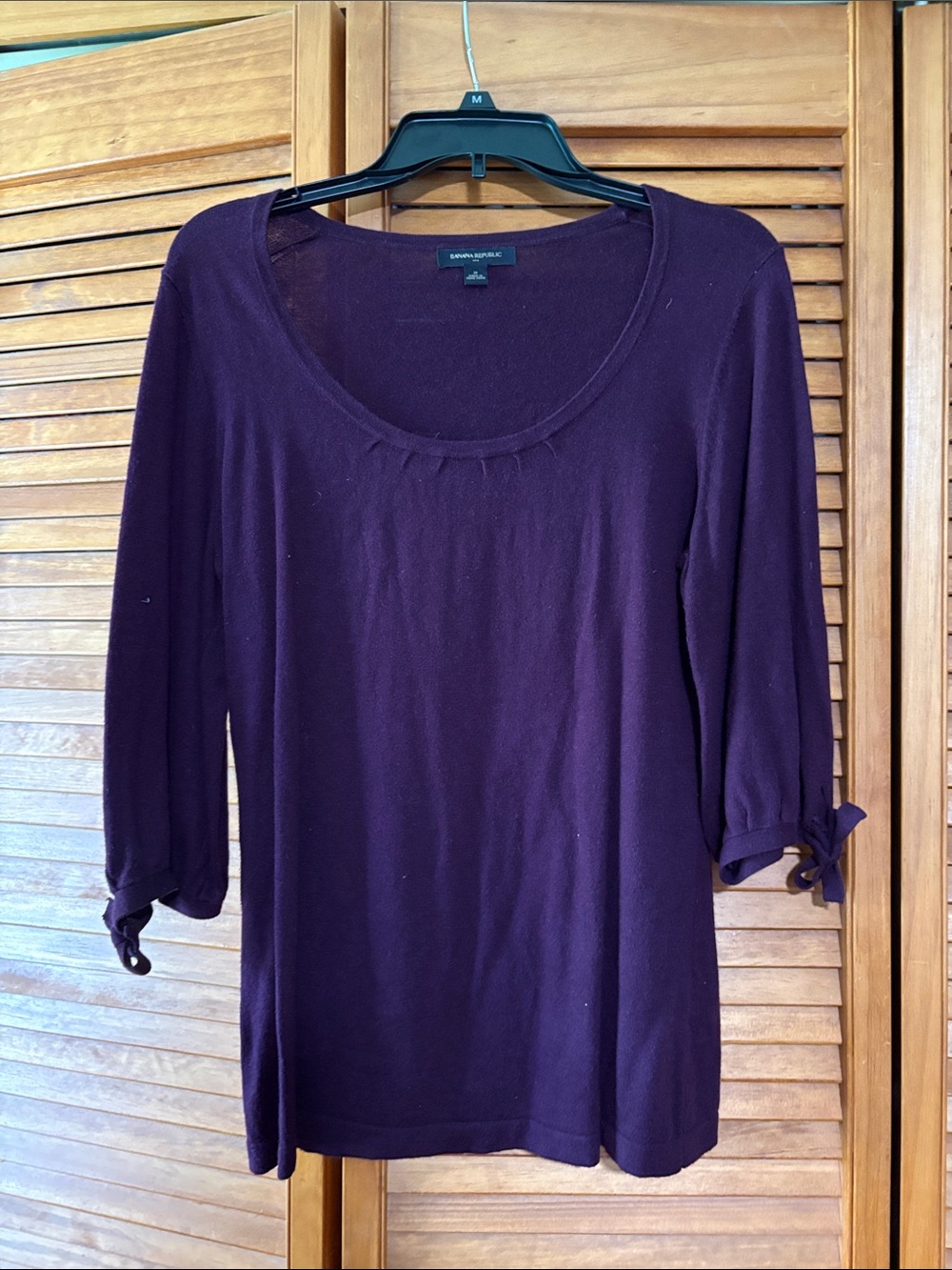 Banana Republic Deep Plum Scoop Neck Tie-Sleeve Top